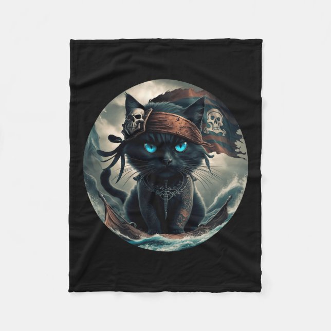 Couverture Polaire Chat noir pirate (Devant)