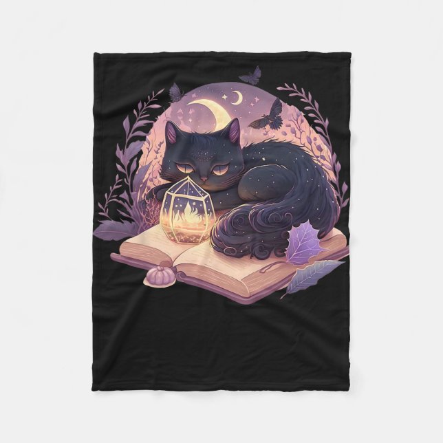Couverture Polaire Chat noir sur T-shirt Citrouille - Halloween Plein (Devant)