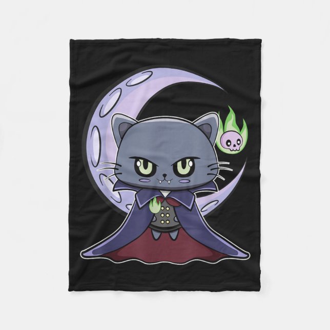 Couverture Polaire Chat noir vampire Dracula et feu magique pour (Devant)