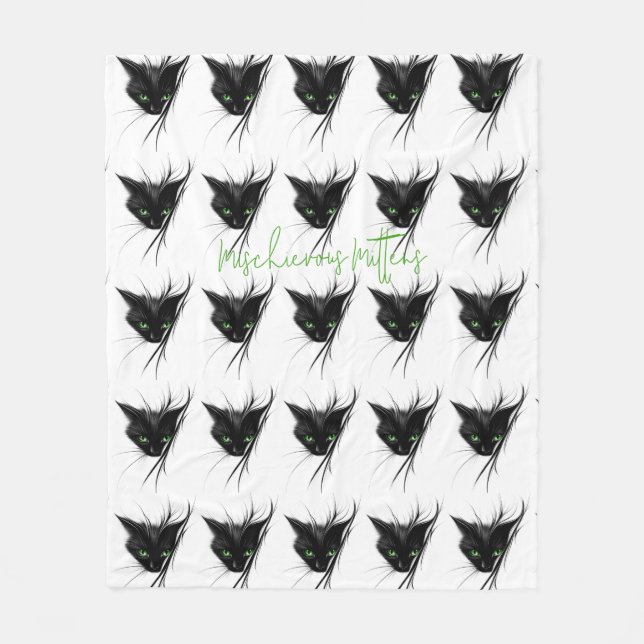 Couverture Polaire Chat Noir Yeux Verts Design Moderne Amateur de Cha (Devant)