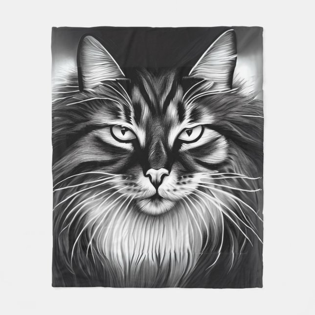 Couverture Polaire Chat norvégien en noir et blanc (Devant)