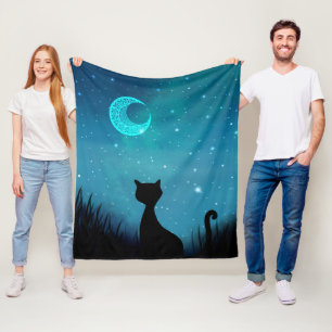Couverture Polaire Chat nuit étoilée