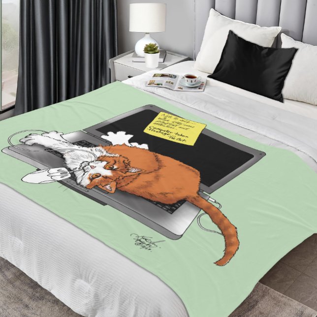 Couverture Polaire Chat Orange Drôle Ordinateur Portable Vert Travail (Créateur téléchargé)