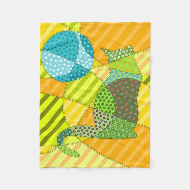 Couverture Polaire Chat patchwork abstrait coloré (Devant)