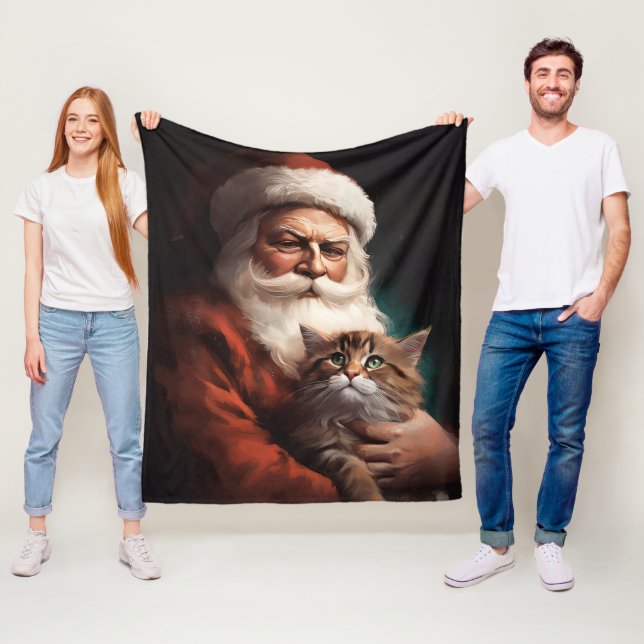 Couverture Polaire Chat Perse avec Noël Festif du Père Noël (En situation)