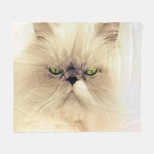 Couverture Polaire Chat Perse Blanc Oeil Vert (Devant (Horizontal))