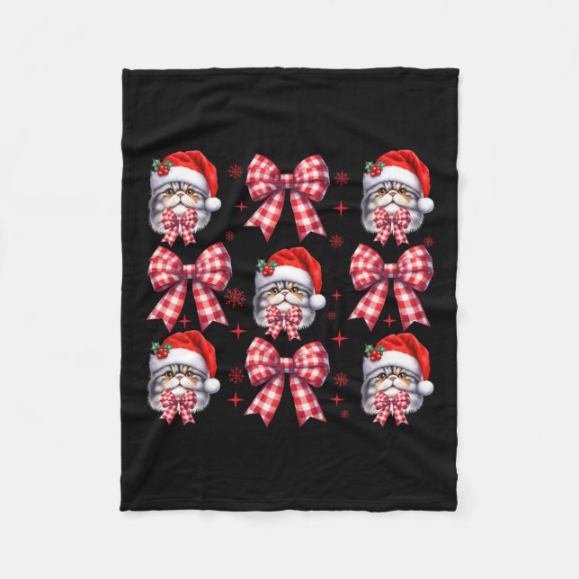 Couverture Polaire Chat Perse mignon Rouge Plaid Coquette Bow Noël (Devant)