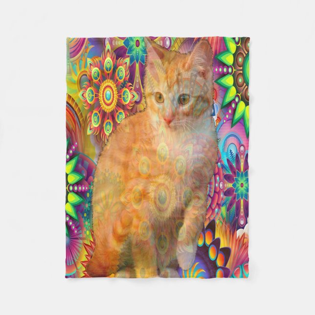 Couverture Polaire Chat Psychedélique Tie Dye (Devant)