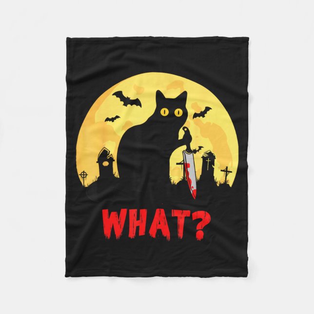 Couverture Polaire Chat Quoi_ Halloween Chat Noir Avec Couteau - Drôl (Devant)