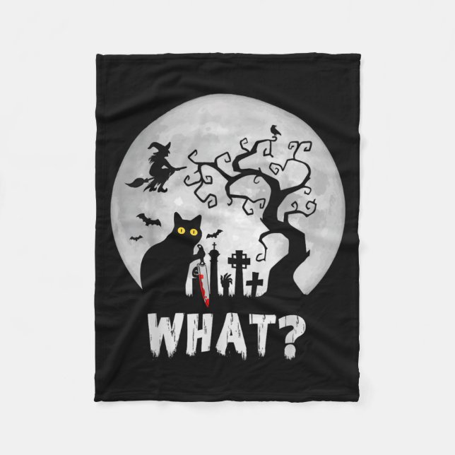 Couverture Polaire Chat Quoi_ Halloween Chat Noir Avec Couteau - Drôl (Devant)