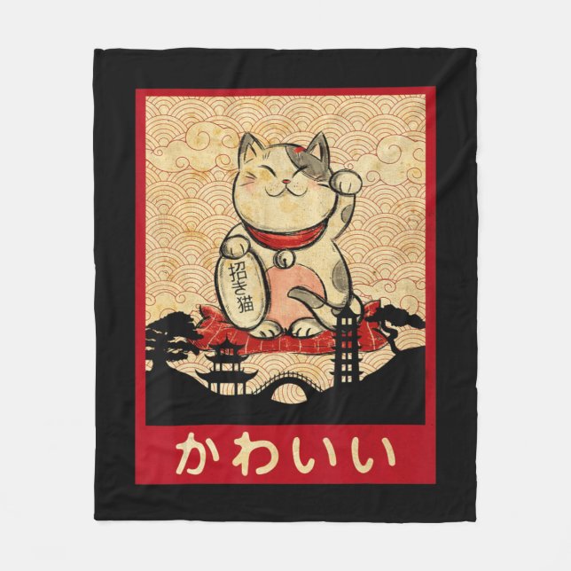 Couverture Polaire Chat Ramen Bowl Anime nouilles japonaises Kawaii N (Devant)