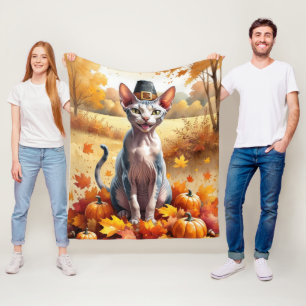 Couverture Polaire Chat Sphynx  Dans l'Art de Thanksgiving aux Feuill