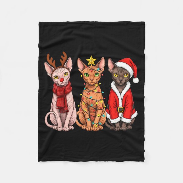 Couverture Polaire Chat Sphynx Noël Rétro Santa Renne  (Devant)