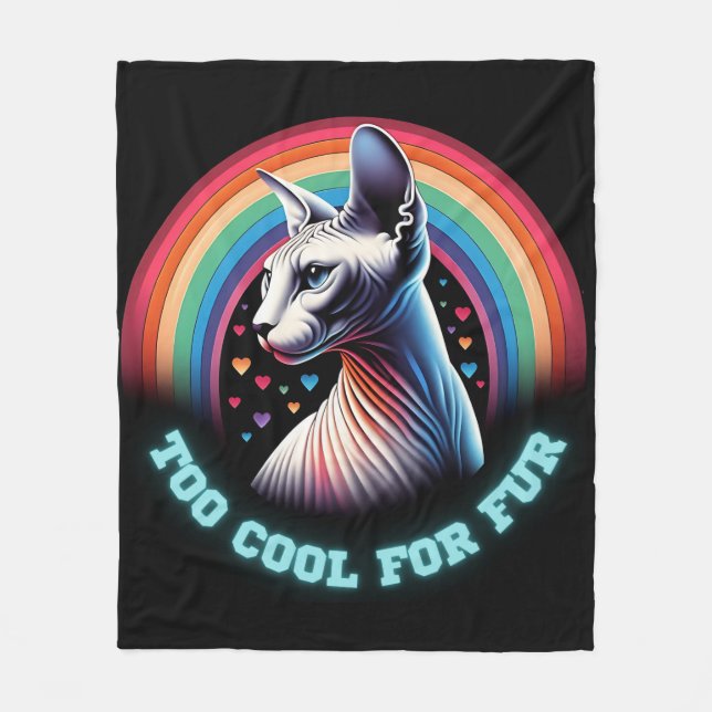 Couverture Polaire  Chat Sphynx Trop Cool Cœurs Arc-en-ciel Drôle  (Devant)