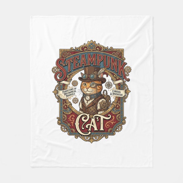 Couverture Polaire Chat Steampunk Steampunk Chat Vintage (Devant)