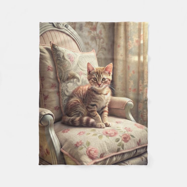 Couverture Polaire Chat sur une chaise (Shabby Chic) (Devant)