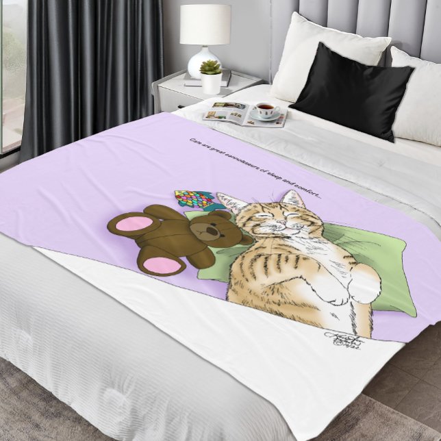 Couverture Polaire Chat Tabby Dormant Confort Douillet Lavande (Créateur téléchargé)