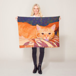 Couverture Polaire Chat tigré orange lumineux mignon drôle