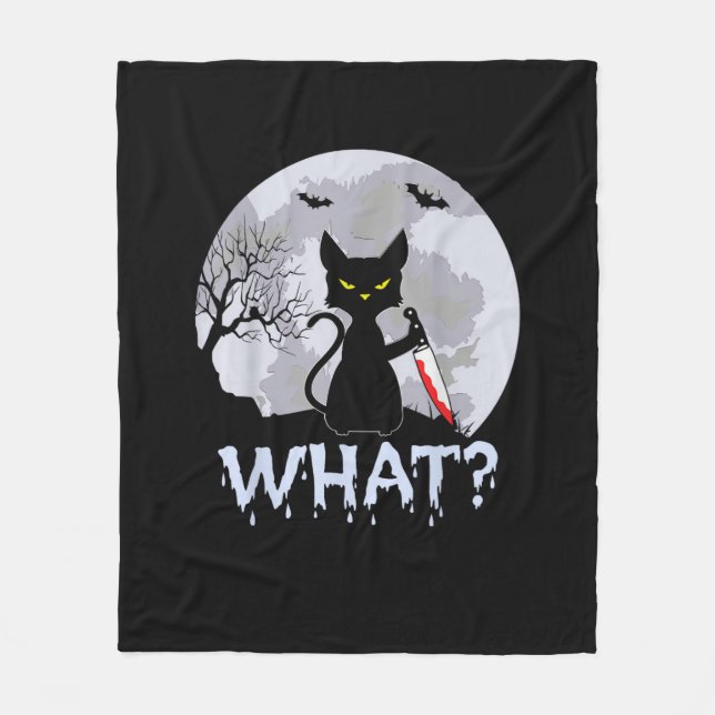 Couverture Polaire Chat What_ Chat noir meurtrier avec couteau Hallow (Devant)
