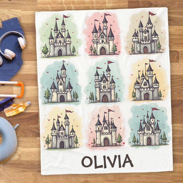 Couverture Polaire Château de conte de fées adorable Doodles (Créateur téléchargé)