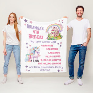 Couverture Polaire Château de la Petite Fille 4 Anniversaire Unicorn