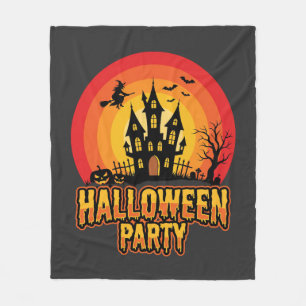 Couverture Polaire Château Hanté Soirée Halloween Vecteur Rétro
