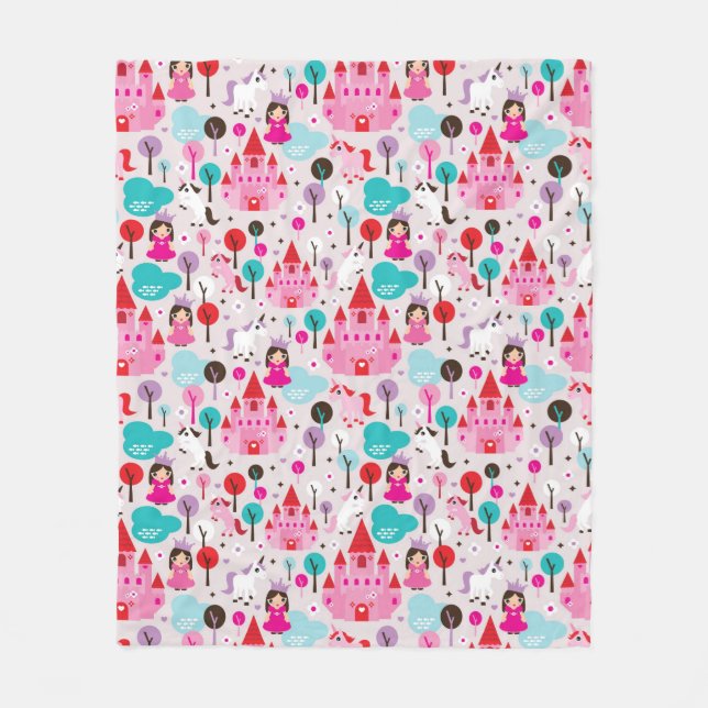 Couverture Polaire château princesse enfant et licorne (Devant)