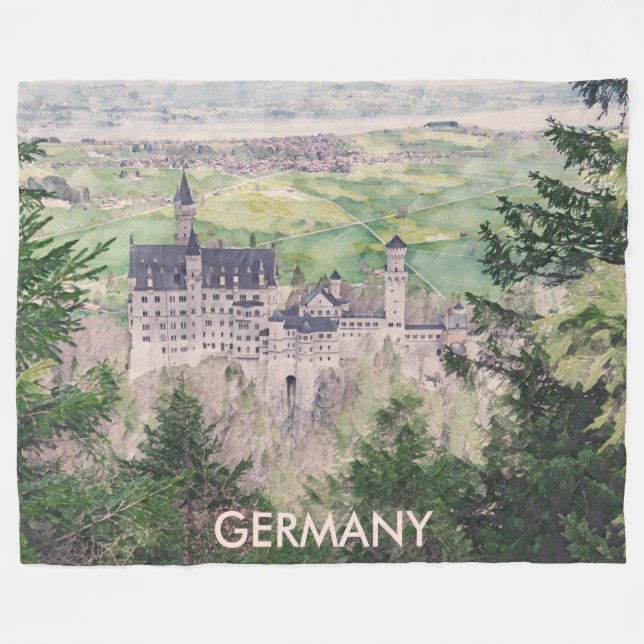 Couverture Polaire Château Retro Neuschwanstein en Allemagne (Devant (Horizontal))