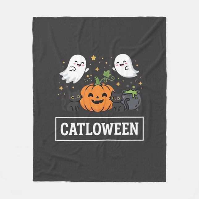 Couverture Polaire Chatloween Mignon Chat Fantôme Design Halloween_1 (Devant)