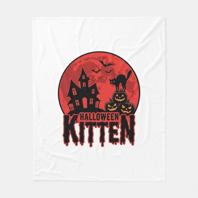 Couverture Polaire Chaton d'Halloween Maison Hantée Chat Graphique_1 (Devant)