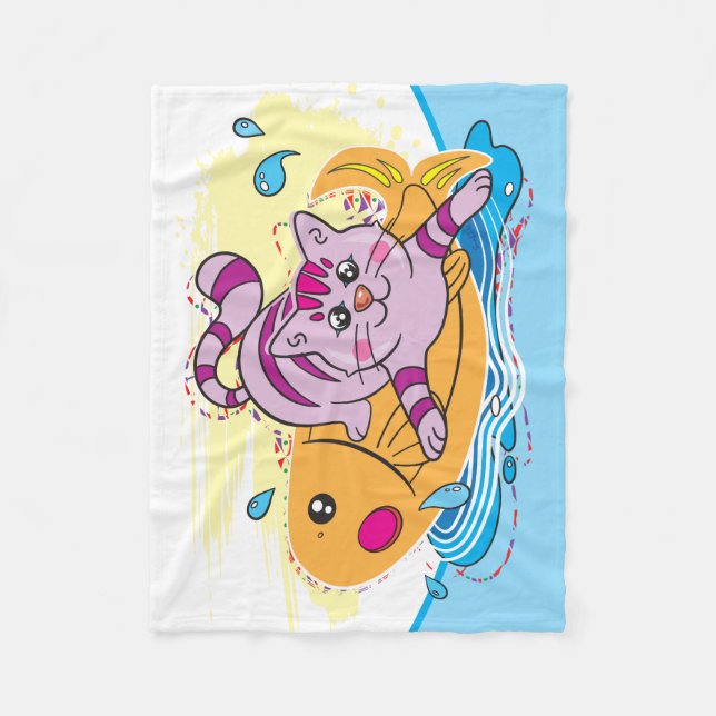 Couverture Polaire Chaton et Poisson (Devant)
