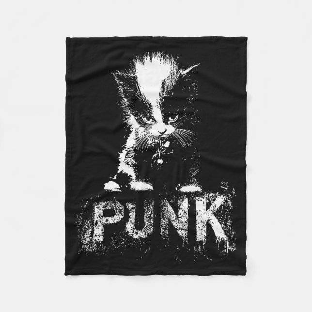 Couverture Polaire Chaton Punk Chat Avec Mohawk Nge Design Gothique  (Devant)
