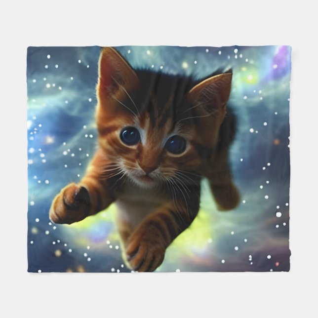 Couverture Polaire Chaton volant dans l'espace  (Devant (Horizontal))