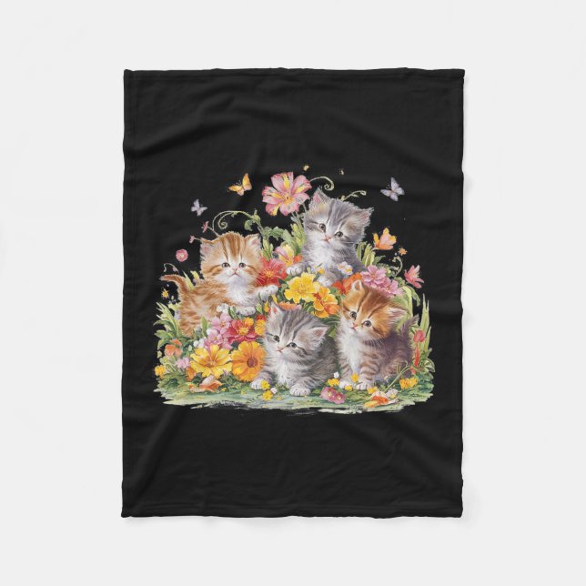 Couverture Polaire Chatons Et Presse Floraux Vintages (Devant)