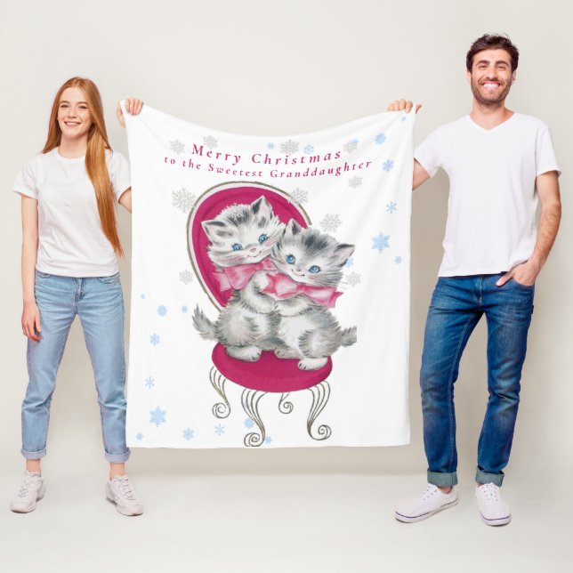 Couverture Polaire Chatons gris mignonne Chatte rose Chatte de Noël F (En situation)