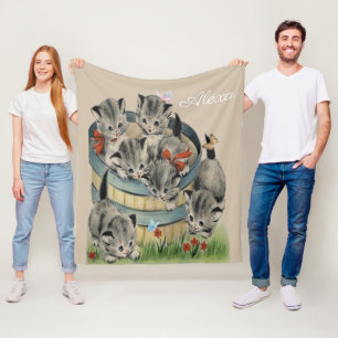 Couverture Polaire Chatons Gris Tabby Adorables Dans Un Panier Avec P