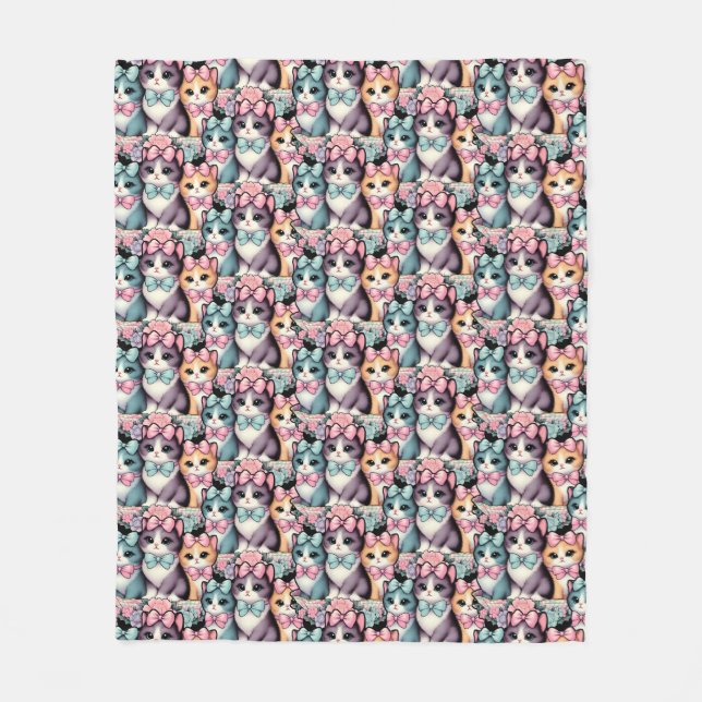 Couverture Polaire Chatons vintages portant des vaches (Devant)