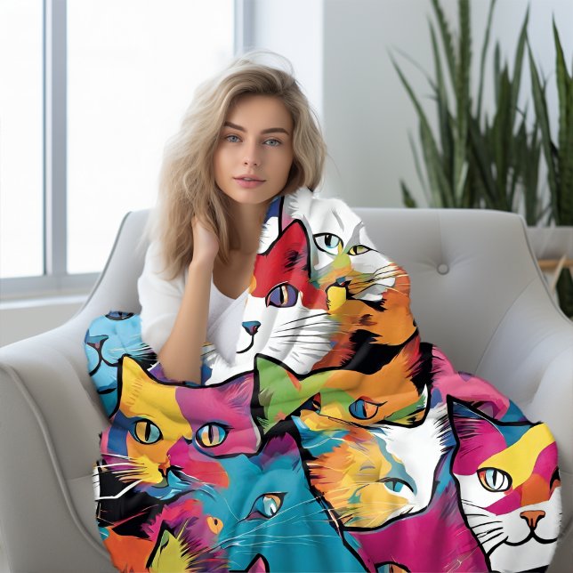 Couverture Polaire Chats Abstrait Pop Art Design (Cats Abstract Pop Art Design Fleece Blanket)