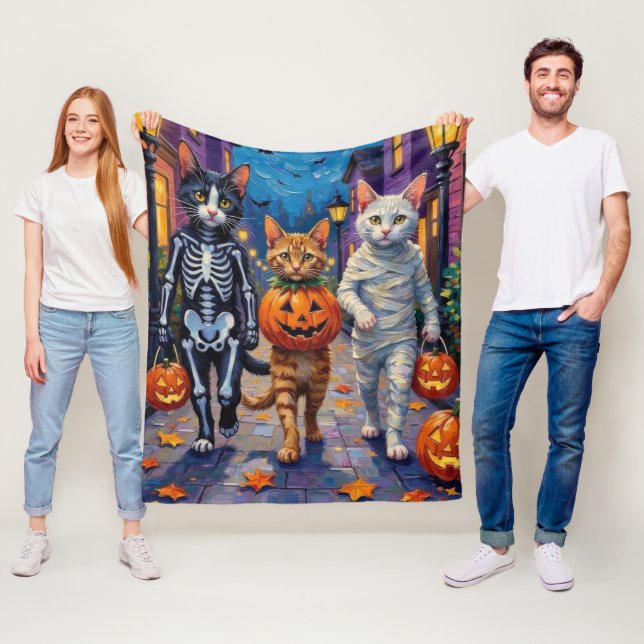 Couverture Polaire Chats Angora Turcs En Costumes Halloween (En situation)