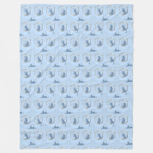 Couverture Polaire Chats Art Déco Élégants - Bleu (Devant)