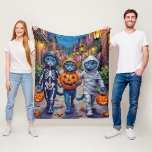 Couverture Polaire Chats bleus orientaux Trick-or-Treating Halloween 