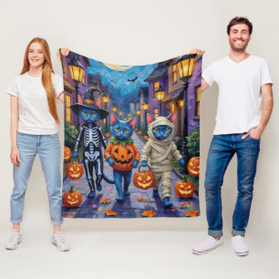 Couverture Polaire Chats Bleus Russes en Costumes d'Halloween