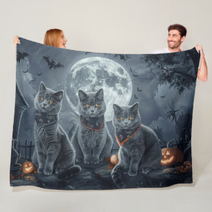 Couverture Polaire Chats Bleus Russes Halloween Effrayant