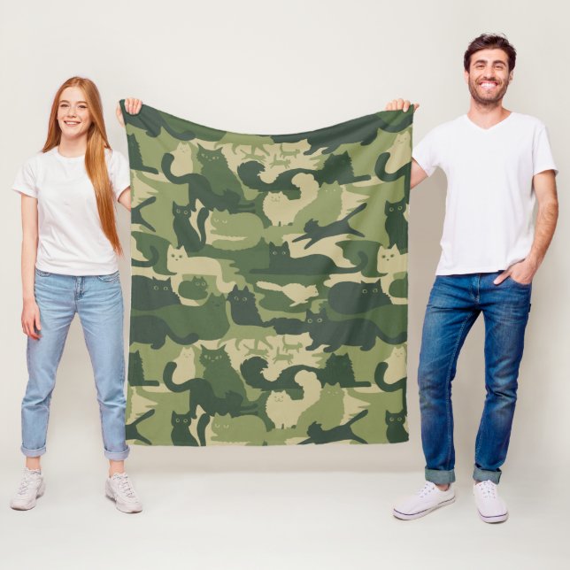 Couverture Polaire Chats Camouflage Vert Motif Kitty Cats Camo (En situation)