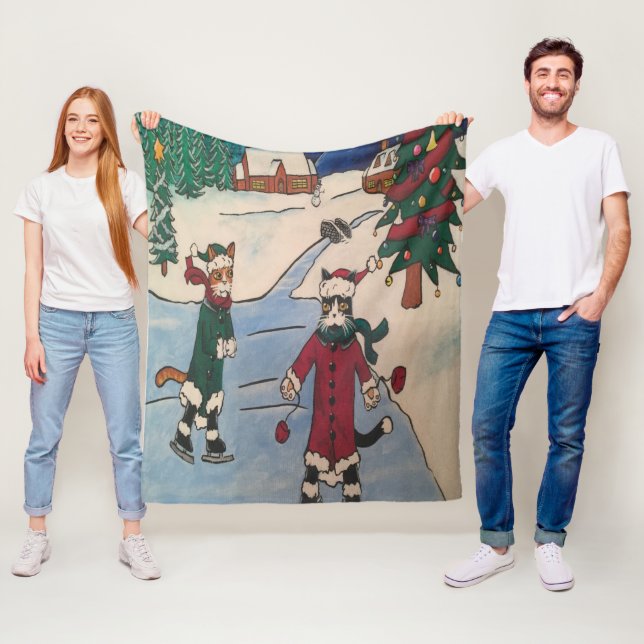 Couverture Polaire Chats de patinage sur glace de Noël (En situation)