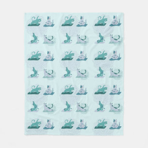 Couverture Polaire Chats de yoga vert