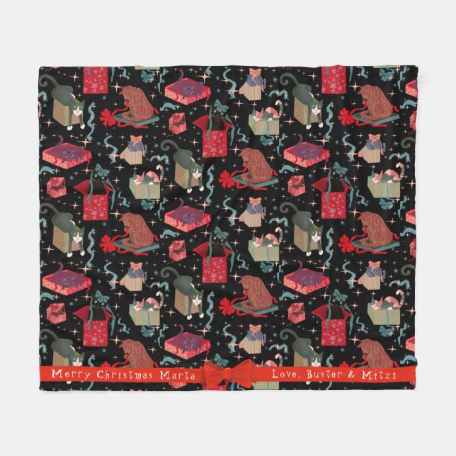 Couverture Polaire Chats Drôle Dans Les Boîtes De Noël Personnalisées (Devant (Horizontal))