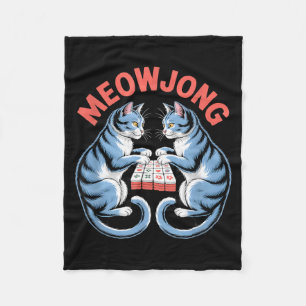 Couverture Polaire Chats drôles de Meowjong jouant aux tuiles de Mahj