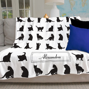 Couverture Polaire Chats en Silhouette noire Motif avec prénom