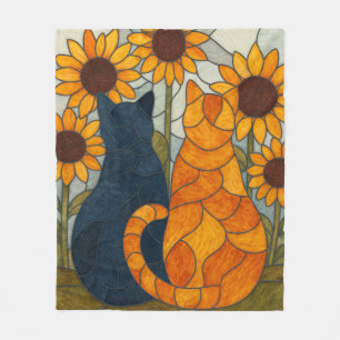 Couverture Polaire Chats en vitrail et conception d'art de tournesols